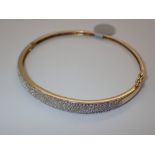 9ct gold pave set diamond hinged bangle