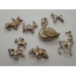 Eight various silver animal charms