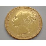 1872 Victoria young head shield back sov