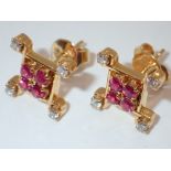 18ct tested gold ruby and diamond stud e