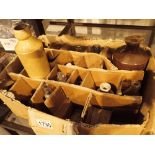 Box of antique stoneware and glass bottl