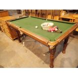 Slate bed snooker table on wooden stand with balls and triangle 194 x 103 cm CONDITION