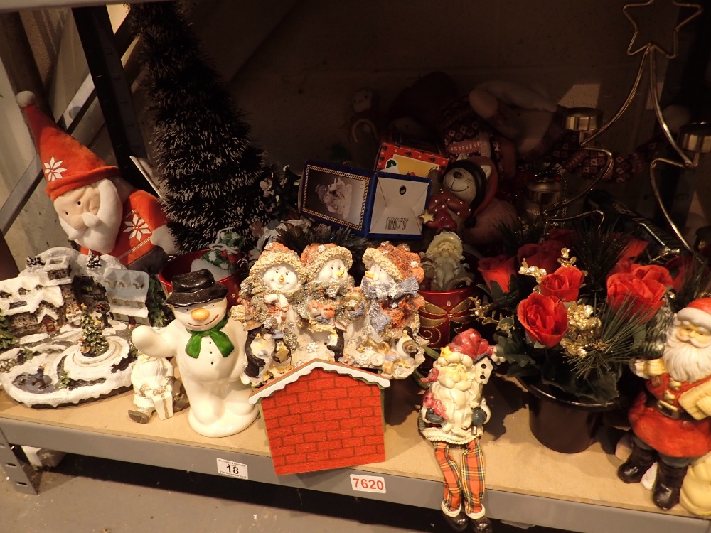 Shelf of Christmas decorations ornaments etc