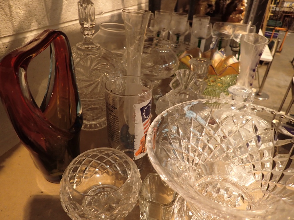 Shelf of decorative glassware and ornaments