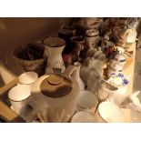 Shelf of ornaments / ceramics clock weather centre cottageware etc