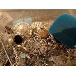 Collection of costume jewellery rings and brooches etc