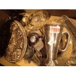 Box of mixed silver plate and brassware