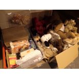 Large quantity of plush toys Snoopy dog teddy bears etc and a further mixed box of items including