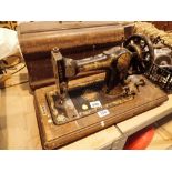 CS Jones handcranked sewing machine in wooden case