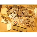 Box of mainly reproduction German WWII items including Nazi military badges