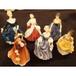 Six Royal Doulton figurines all first quality