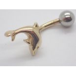 9ct gold dolphin belly button stud