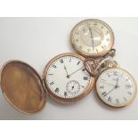 Three yellow metal pocket watches including full hunter example all A/F