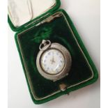 935 silver ladies fob watch with ceramic face box and key