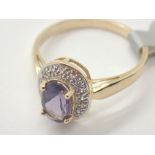 9ct gold blueberry quartz and diamond ring size P