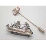 HMS Liverpool silver brooch and a Danish silver longboat pin