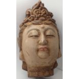 Antique late 19thC Gain Yunn carved wooden Buddha head