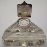 Hallmarked silver topped glass inkwell and pen stand