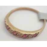 9ct gold vintage ruby and diamond half eternity ring size M