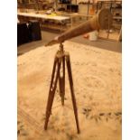 Large antique style brass telescope with wooden tripod CONDITION REPORT: Lenses