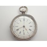 Late 19thC 935 continental silver chronograph pocket watch with stop watch function key wind open