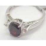 Gemporia silver garnet and cubic zirconia ring size U stamped 925 TGGC