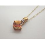 9ct gold fancy stone set pendant on 9ct gold necklace