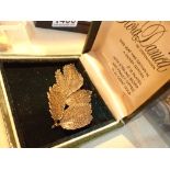 Flora Danica gold plated sterling silver leaf brooch