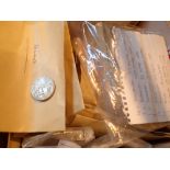 Box of sorted enveloped world coins / notes