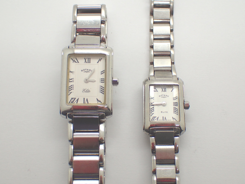 Two Rotary Elite stainless steel wristwatches with faceted glass