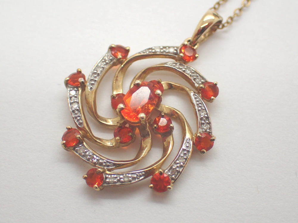 9ct gold and fire opal chain and pendant