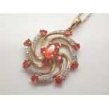 9ct gold and fire opal chain and pendant