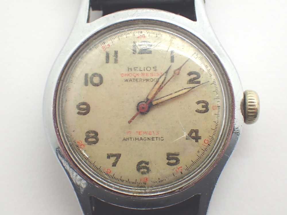 Gents mid size Helios stainless steel wristwatch on leather strap