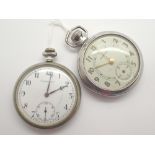 Chromium plated open face crown wind pocket watch with subsidiary seconds dial marked Hendersons