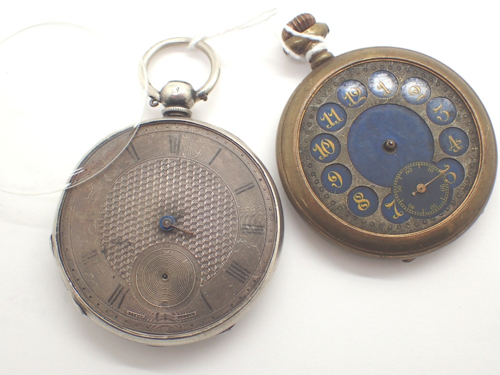 Two vintage pocket watches one with silvered face other brass and enamel both A/F