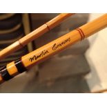 Handmade Martin Connors 9ft 5'' cane three piece fly fishing rod ( with two spare top ends ) in a