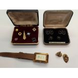 Cufflinks tie pins and Solvil and Titus tankwrist watch CONDITION REPORT: This item