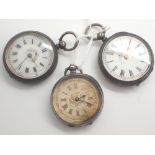 Three antique ladies fob watches one hallmarked silver two 935 continental silver