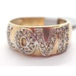 9ct gold stone set Love ring size N