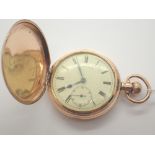 Yellow metal full hunter English lever crown wind pocket watch