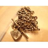 Hallmarked double Albert watch chain with T-bar crocodile and fob each link hallmarked 42g