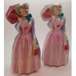 Two Royal Doulton Miss Demure figurines HN 1402 earlier one with fine detail CONDITION