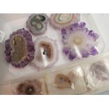 Collection of geode slices including amethyst