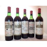 Five bottles of vintage French Haut-Medoc wine three Chateau Belgranne 1971 one Chateau Pierre