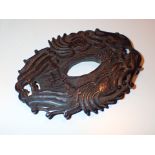 Oriental carved wooden tsuba sword guard with double fish design