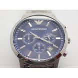 Emporio Armani blue faced gents wristwatch on stainless steel strap with multi dial face and date