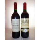 One bottle of 2012 Chateau Moutaguillon Montagnt St Emilion and an undated Sichel Lussal St Emilion