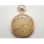 14ct yellow gold crown wind open face pocket watch Arabic numerals and subsidiary seconds dial