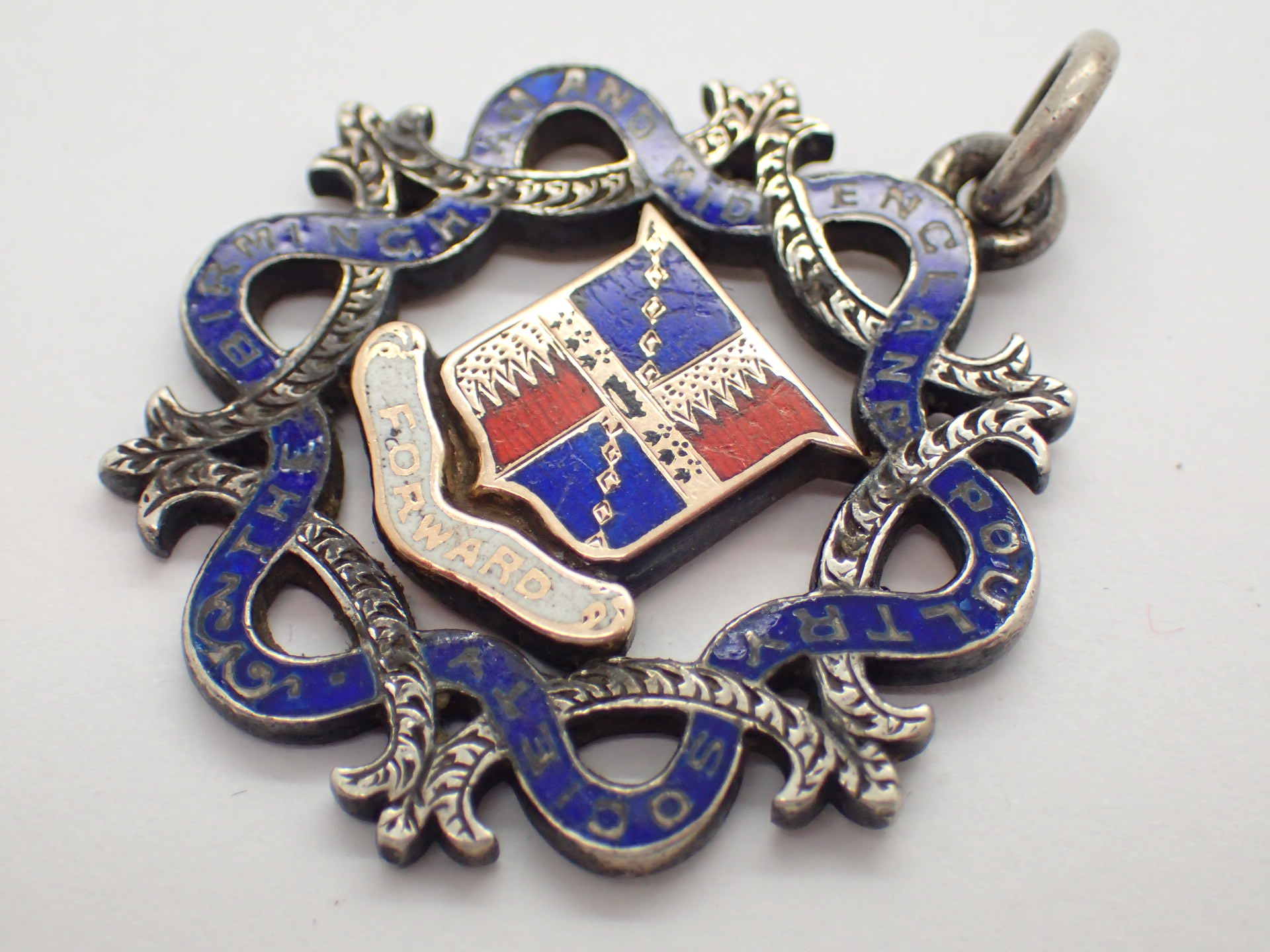 White metal and enamel fob for the Birmingham and Mid England Poultry Fanciers Society