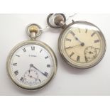 Two chromium plated crown wind pocket watches